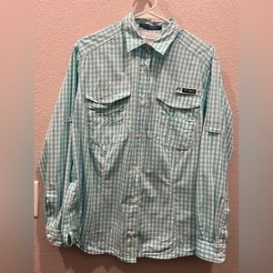 Columbia PFG Super Bonehead Button Up - Aqua Plaid Long Sleeve Shirt